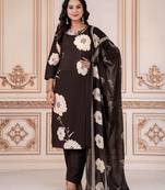 Beautiful printed brown kurta set with pant and dupatta