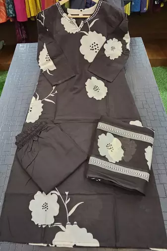 Beautiful printed brown kurta set with pant and dupatta