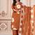 Beautiful printed rust kurta set with pant and dupatta