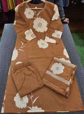 Beautiful printed rust kurta set with pant and dupatta 4