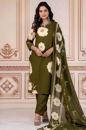 Beautiful printed green kurta set with pant and dupatta