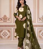 Beautiful printed green kurta set with pant and dupatta