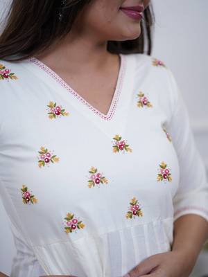 Beautiful white elegant cotton anarkali set with embroidery and cotton dupatta 3