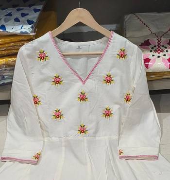 Beautiful white elegant cotton anarkali set with embroidery and cotton dupatta 4