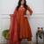 Beautiful  a rust colored embroidered cotton blend anarkali suit set with a dupatta