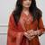 Beautiful  a rust colored embroidered cotton blend anarkali suit set with a dupatta