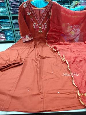 Beautiful  a rust colored embroidered cotton blend anarkali suit set with a dupatta 5