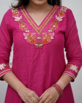 Beautiful  a pink colored embroidered cotton blend anarkali suit set with a dupatta 3