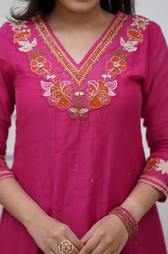 Beautiful  a pink colored embroidered cotton blend anarkali suit set with a dupatta