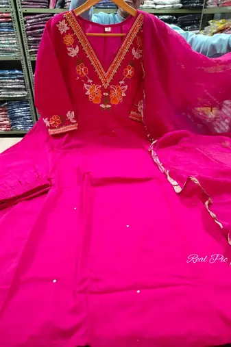 Beautiful  a pink colored embroidered cotton blend anarkali suit set with a dupatta