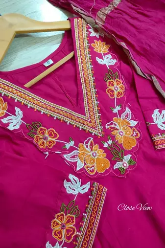 Beautiful  a pink colored embroidered cotton blend anarkali suit set with a dupatta