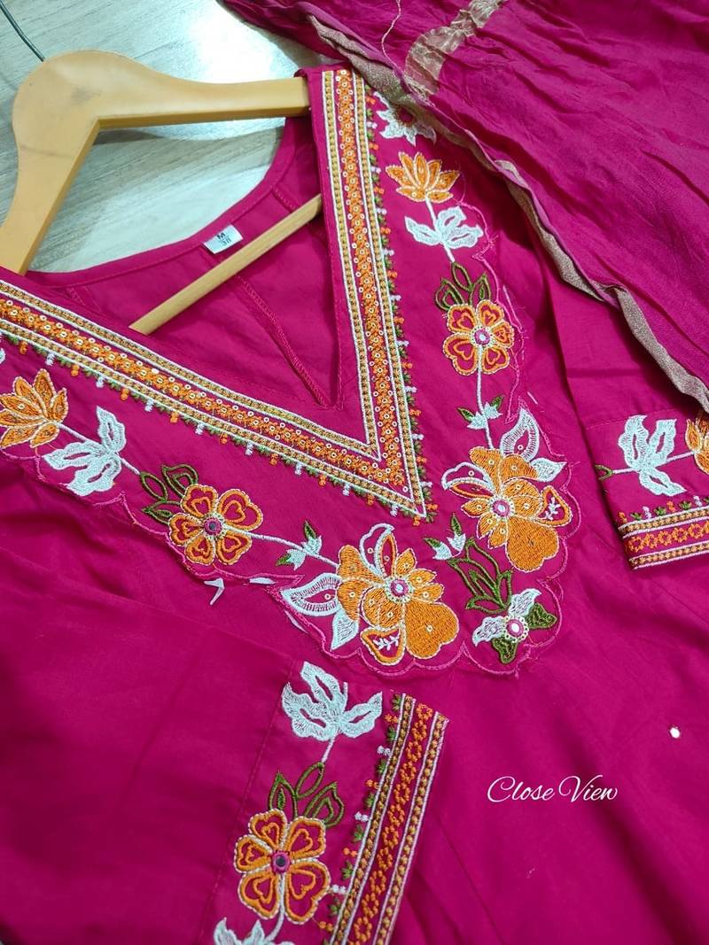 Beautiful  a pink colored embroidered cotton blend anarkali suit set with a dupatta