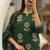 Beautiful  a dark green cotton kurta pant set featuring white floral embroidery and a matching dupatta