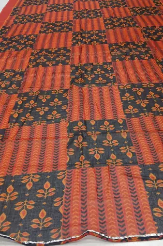 Beautiful premium white & red straight hand block printed kurti pant dupatta sets