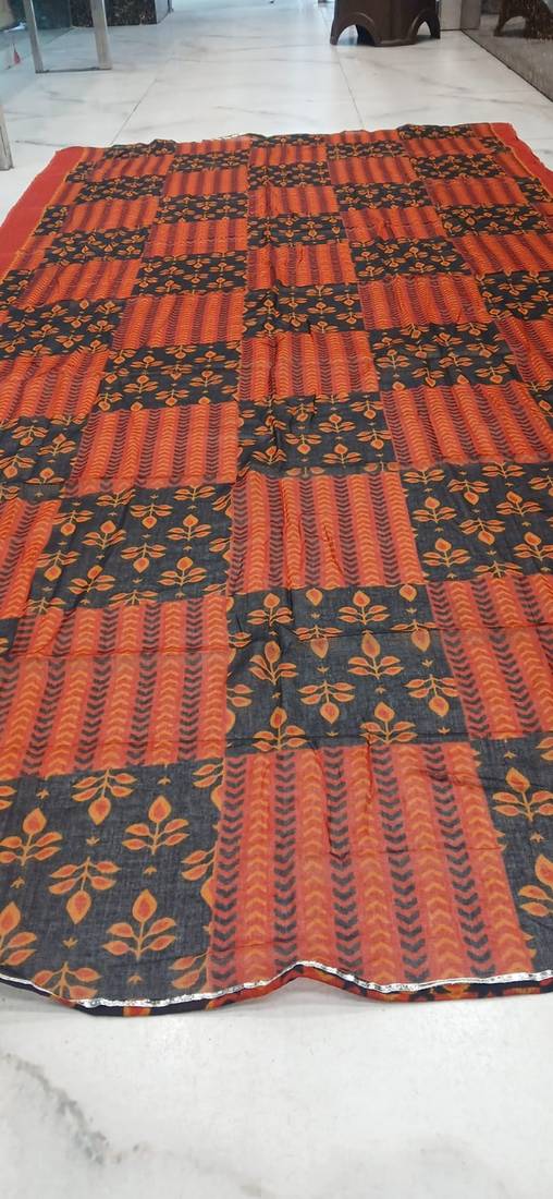 Beautiful premium white & red straight hand block printed kurti pant dupatta sets