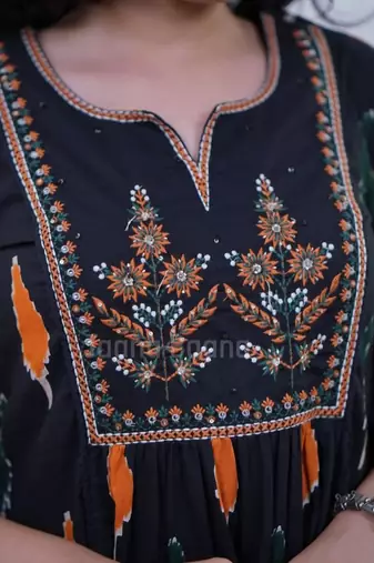 Beautiful premium black printed &  embroidered cotton kurta set with dupatta