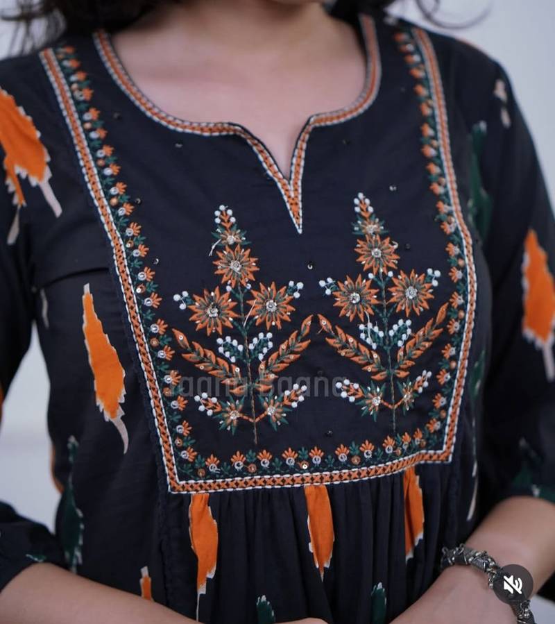 Beautiful premium black printed &  embroidered cotton kurta set with dupatta