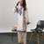 Cream chanderi silk sequence embroidered round neck pakistani kurta set