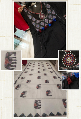 Beautiful premium black premium cotton embroidered kurti pant dupatta set 4