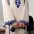 Cream chanderi silk sequence embroidered round neck pakistani kurta set