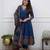 Beautiful premium blue flared anarkali cotton kurti set with a block-printed dupatta