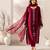 Red chanderi silk sequence embroidered round neck pakistani kurta set