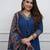 Beautiful premium blue flared anarkali cotton kurti set with a block-printed dupatta