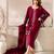 Red chanderi silk sequence embroidered round neck pakistani kurta set