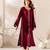Red chanderi silk sequence embroidered round neck pakistani kurta set