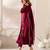 Red chanderi silk sequence embroidered round neck pakistani kurta set
