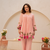 Peach chanderi silk sequence embroidered round neck kurta co-ord set