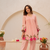 Peach chanderi silk sequence embroidered round neck kurta co-ord set