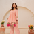 Peach chanderi silk sequence embroidered round neck kurta co-ord set