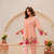 Peach chanderi silk sequence embroidered round neck kurta co-ord set