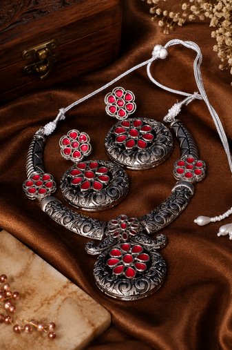 Vintage floral oxidized jewelry set