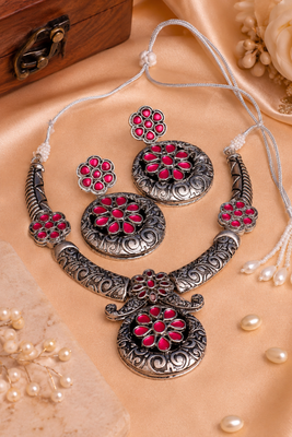 Vintage floral oxidized jewelry set 2