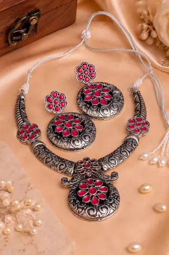 Vintage floral oxidized jewelry set
