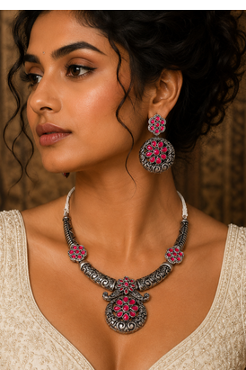 Vintage floral oxidized jewelry set 3