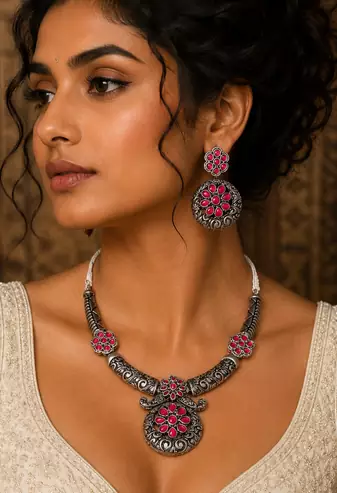 Vintage floral oxidized jewelry set