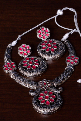 Vintage floral oxidized jewelry set 4