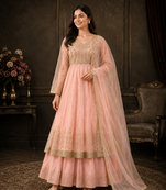 PINK COLOUR Faux Georgette Gown Lehenga Set