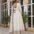 Cream colour embroidered chinon silk gown set with dupatta