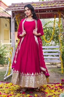 Rani pink heavy embroidered fox georgette gown with dupatta 1