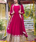 Rani pink heavy embroidered fox georgette gown with dupatta