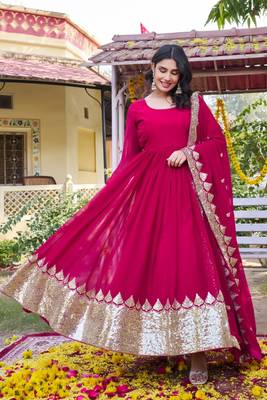 Rani pink heavy embroidered fox georgette gown with dupatta 2