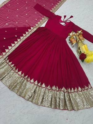 Rani pink heavy embroidered fox georgette gown with dupatta 3