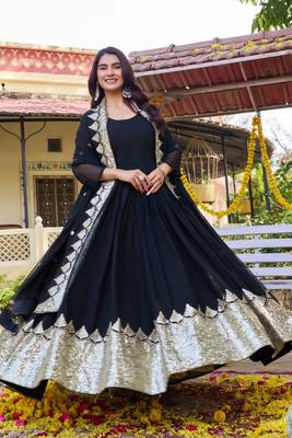 Black heavy embroidered fox georgette gown with dupatta 1