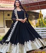 Black heavy embroidered fox georgette gown with dupatta