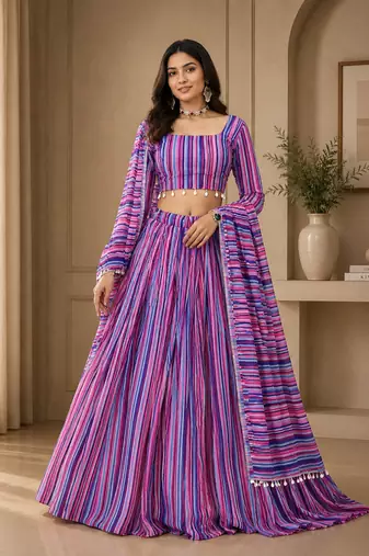 MULTI COLOUR Printed Faux Georgette Lehenga Choli Set with Dupatta