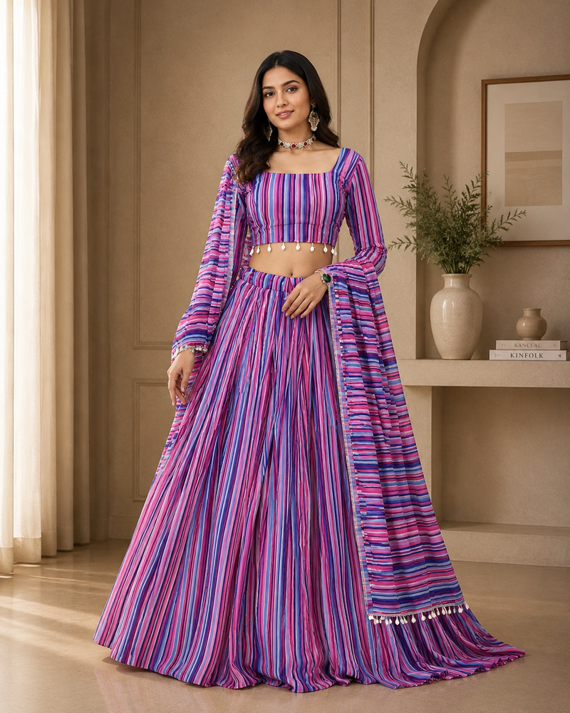 MULTI COLOUR Printed Faux Georgette Lehenga Choli Set with Dupatta
